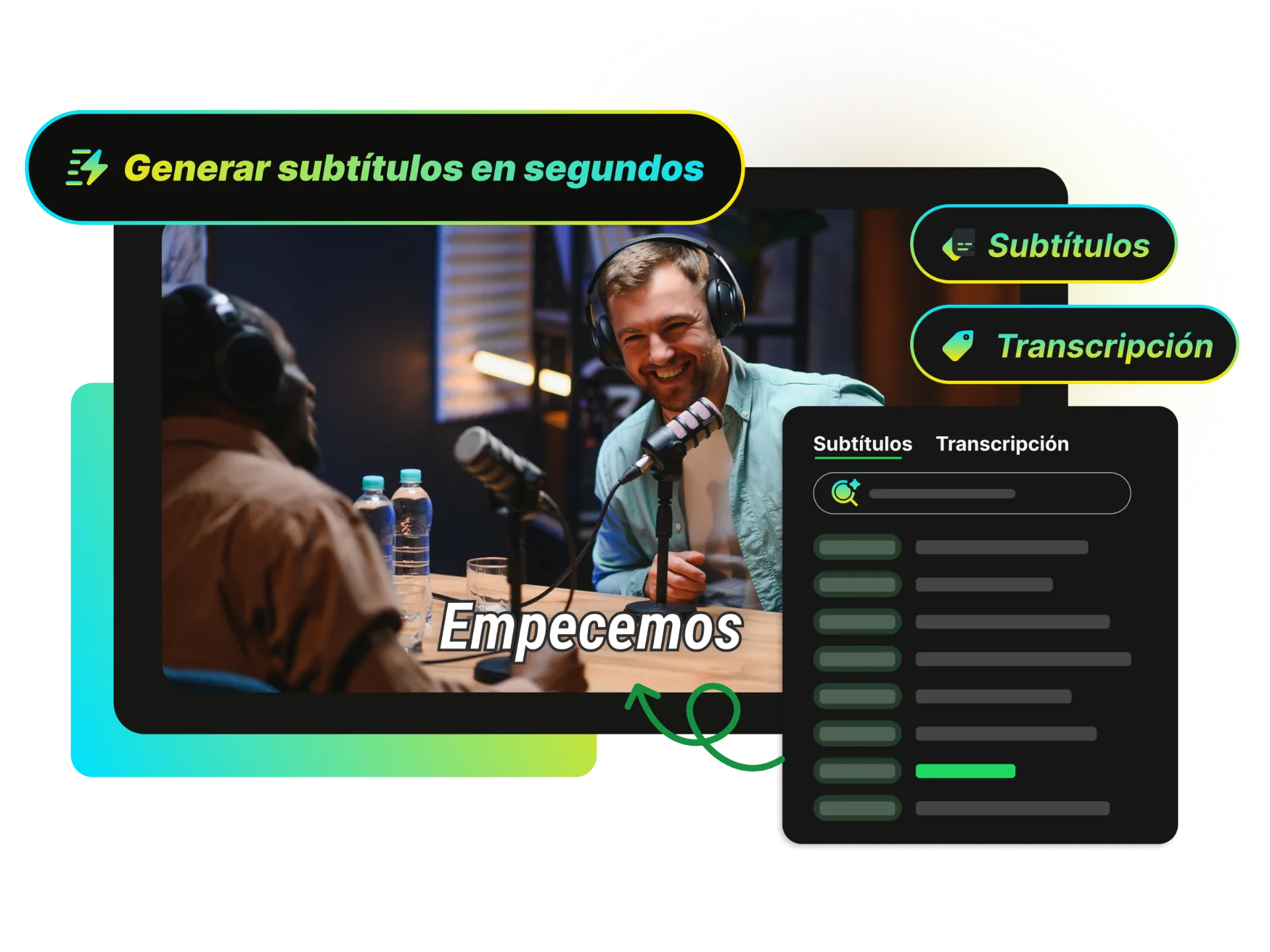 Un video con subtítulos siendo generado rápidamente mostrando precisión de transcripción en tiempo real